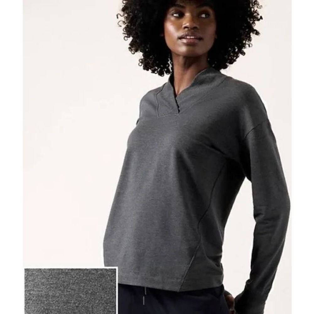 Athleta Clarity V-Neck Sweatshirt Comfort Casual Active‎ Women's Size S Gray